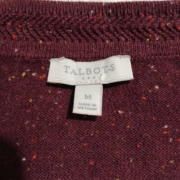 Talbots Med Maroon Multicolor Flecked V-Neck Sweater Cotton Blend Lightweight - Picture 2 of 16